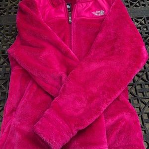 Hot pink north face jacket.